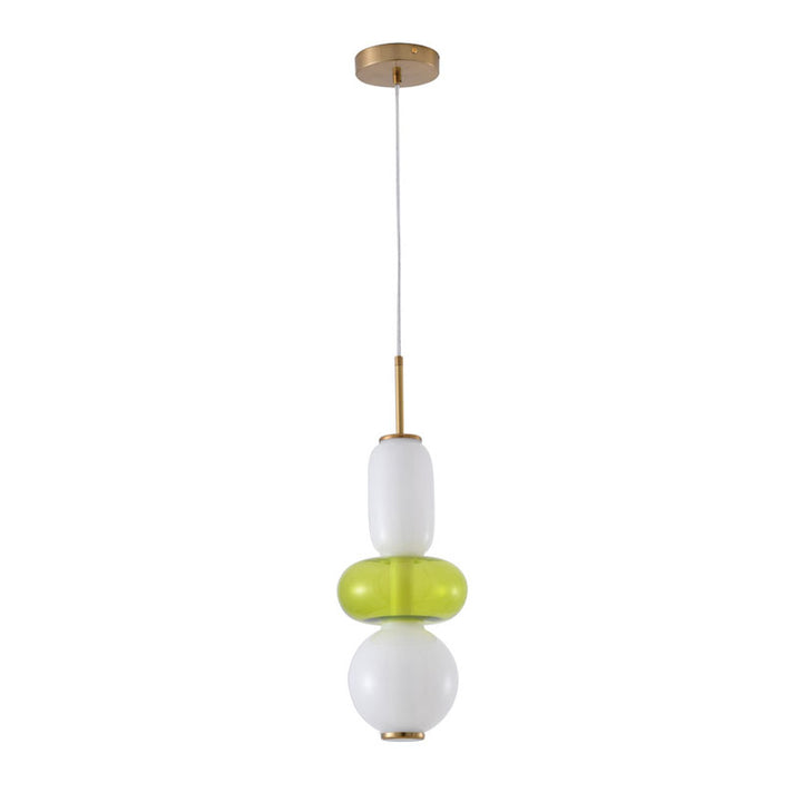 White &amp; Green Glass LED Pendant Light with Gold Hardware