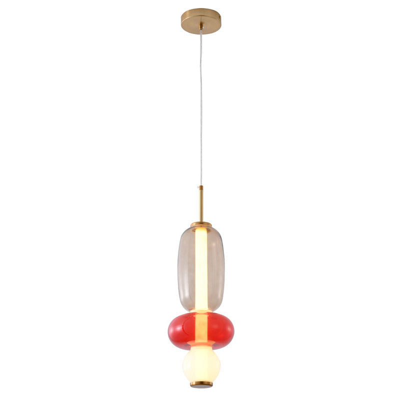 White, Grey, & Red LED Glass Pendant Light with Gold Hardware by Bethel