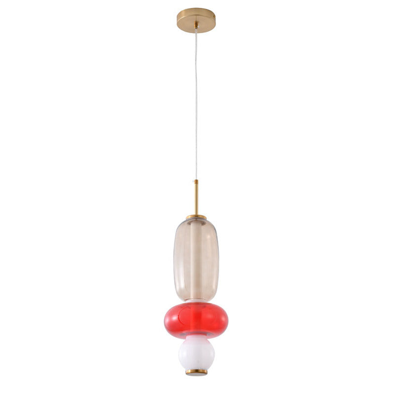 White, Grey, &amp; Red LED Glass Pendant Light with Gold Hardware