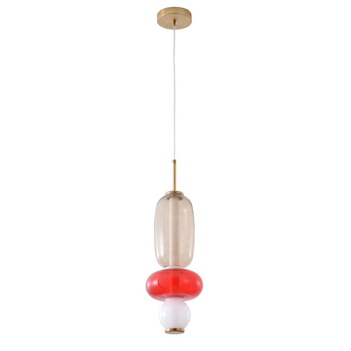 White, Grey, &amp; Red LED Glass Pendant Light with Gold Hardware