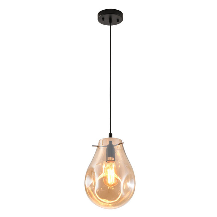 Dented Jar Glass Pendant Light with Hardware in Amber by Bethel