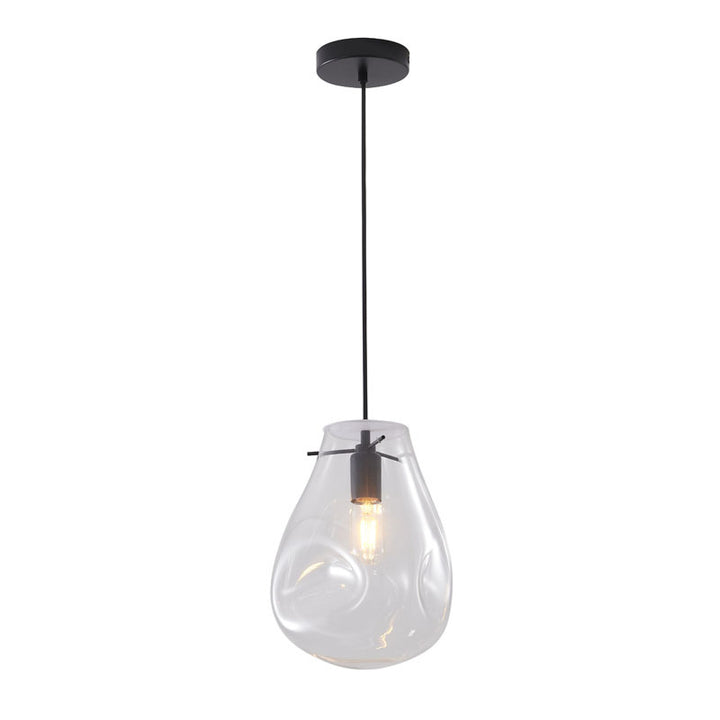 Dented Jar Glass Pendant Light with Hardware in Black by Bethel