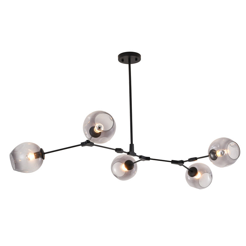 Metal Frame Chandelier with Glass Shades in Black by Bethel