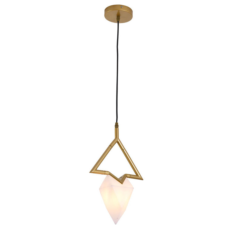 Gold Metal Pendant Light with White Acrylic Shade by Bethel