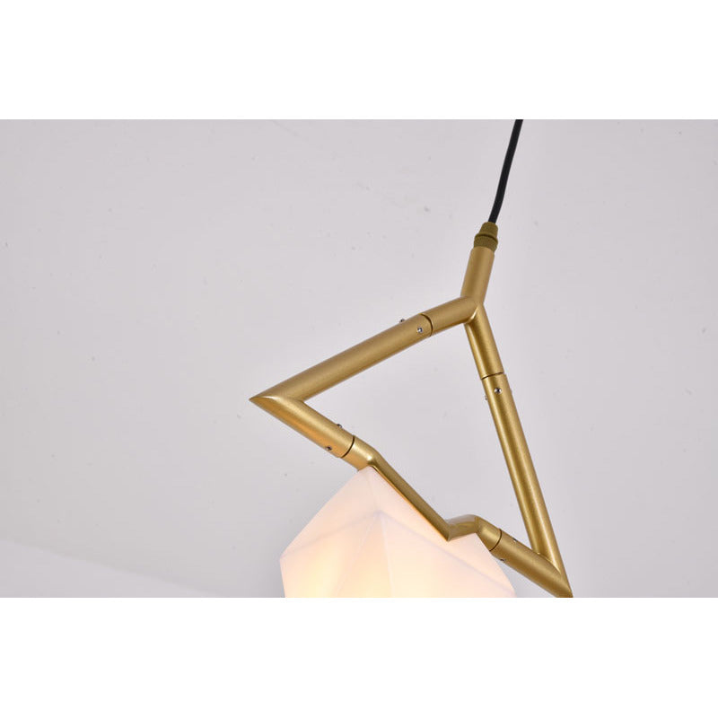 Gold Metal Pendant Light with White Acrylic Shade by Bethel - view 4