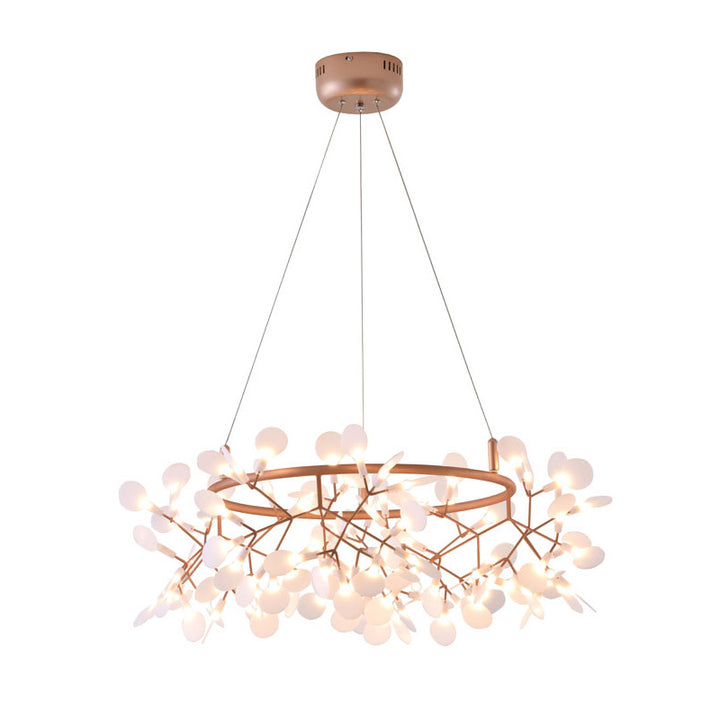 Round LED Leaf Petal Chandelier with Copper Frame by Bethel