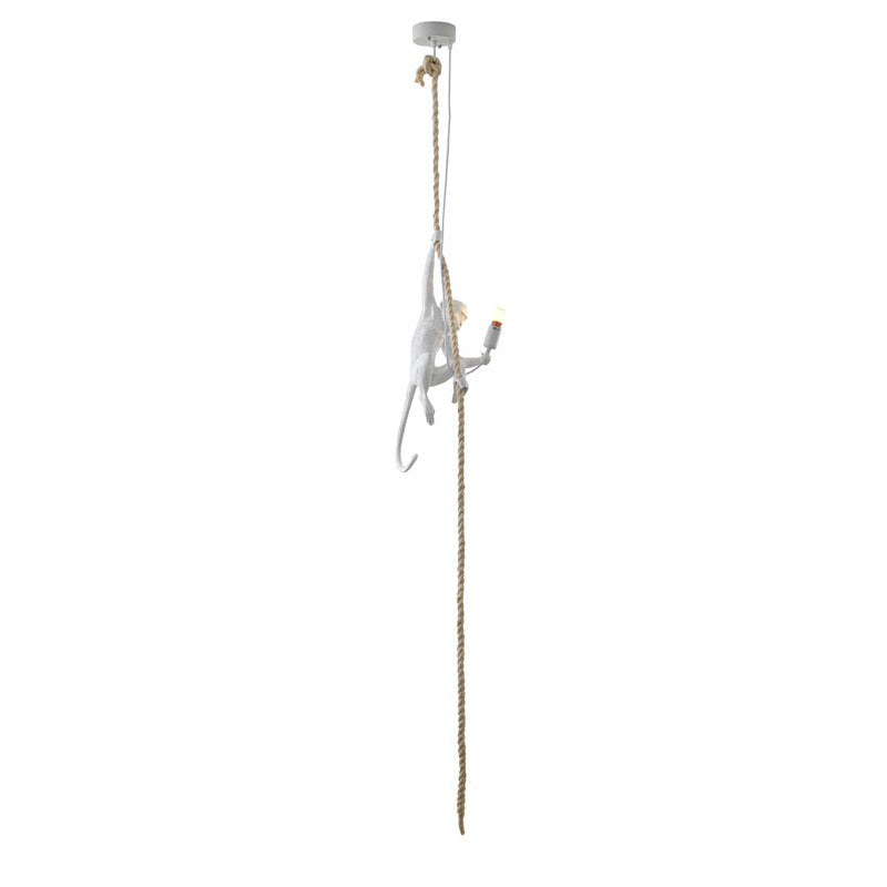White Resin Hanging Monkey Pendant with Brown Rope by Bethel