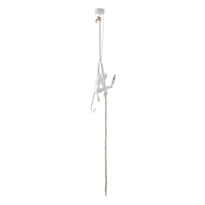 White Resin Hanging Monkey Pendant with Brown Rope by Bethel - view 2