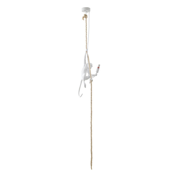 White Resin Hanging Monkey Pendant with Brown Rope by Bethel - view 2