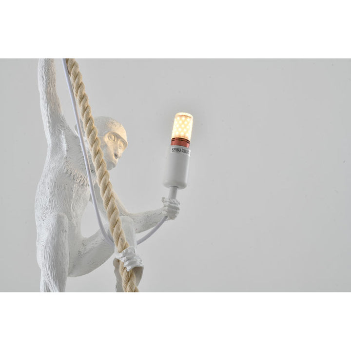 White Resin Hanging Monkey Pendant with Brown Rope by Bethel - view 3