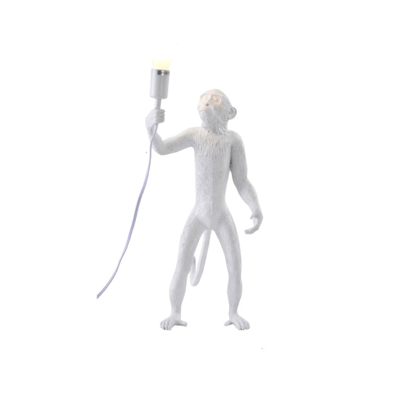 White Standing Resin Monkey Table Lamp by Bethel