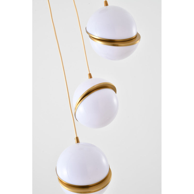 Gold Flushed Chandelier with Three White Hanging Orb Pendants by Bethel - view 2