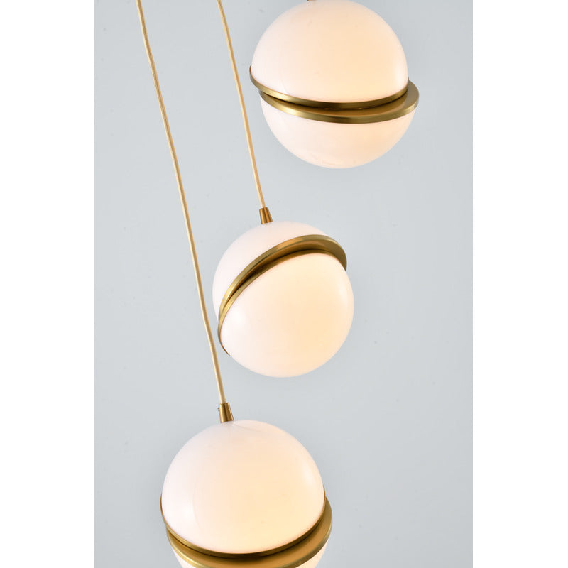 Gold Flushed Chandelier with Three White Hanging Orb Pendants by Bethel - view 4