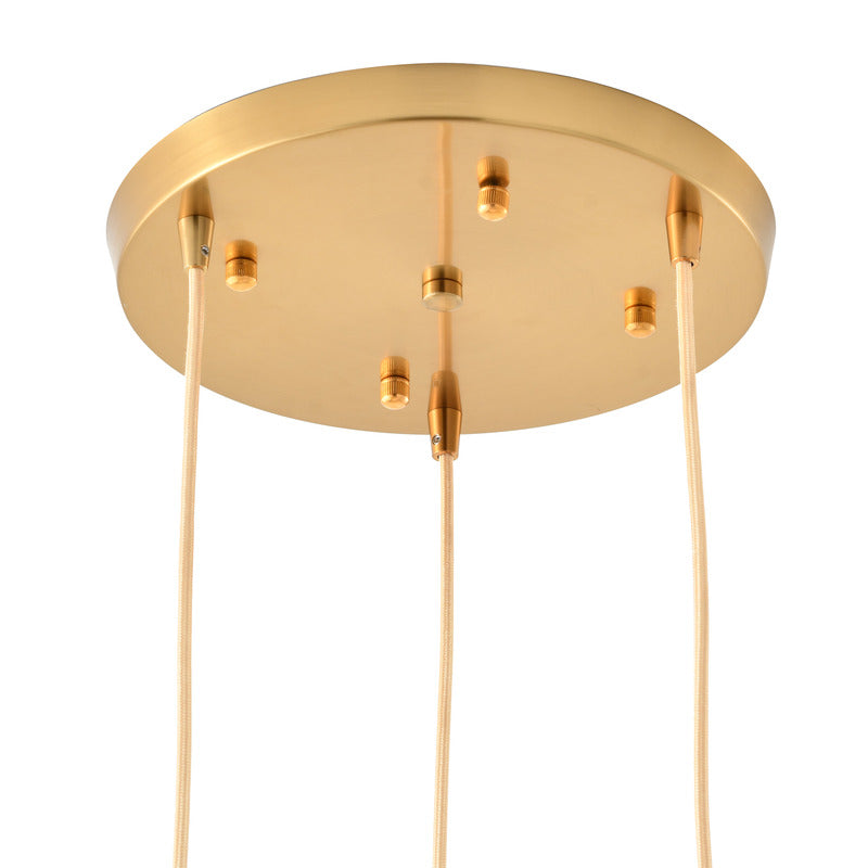 Gold Flushed Chandelier with Three White Hanging Orb Pendants by Bethel - view 5