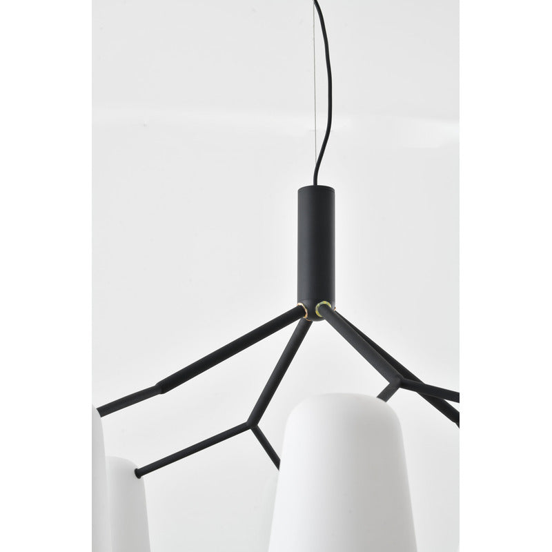 White Aluminium Cup Chandelier with Black Metal Frame by Bethel - view 4