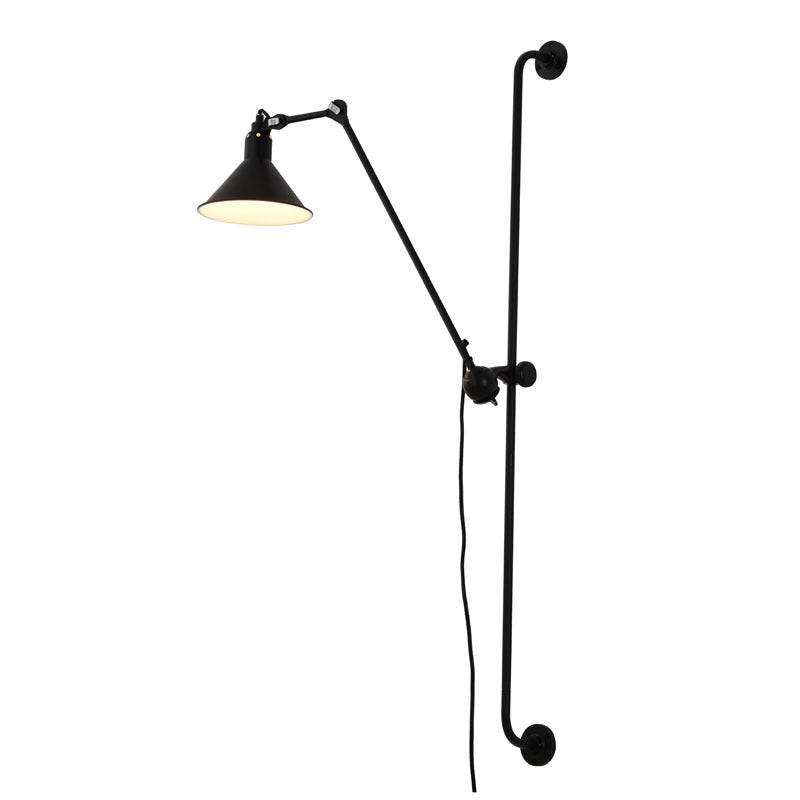 Matte Black Coned Shade Armed Wall Sconce Arm Is Adjustable in Length by Bethel
