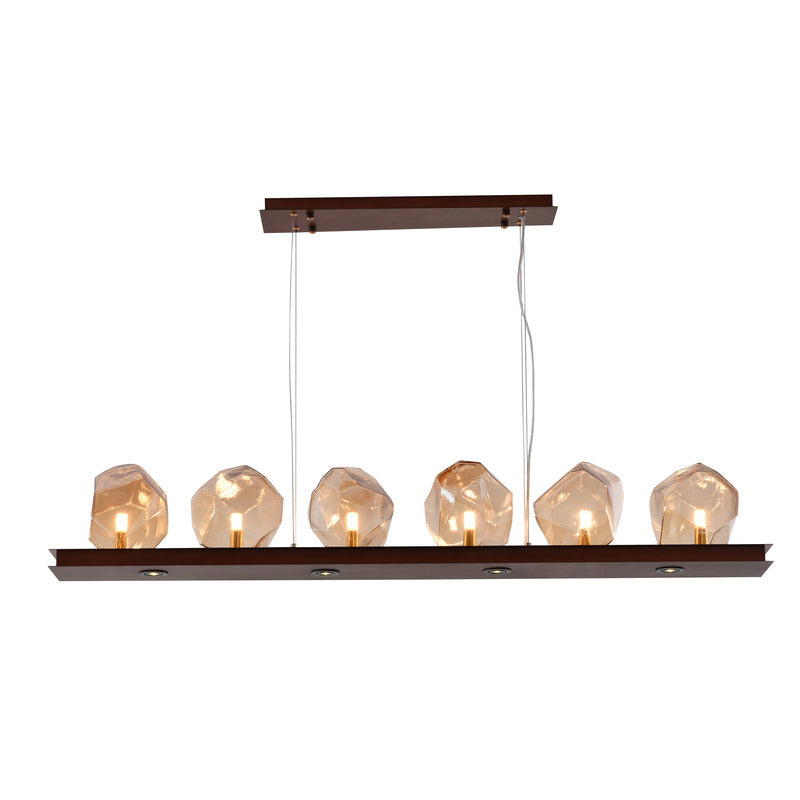 Bronze Metal Frame Chandelier with Amber Glass Shades by Bethel