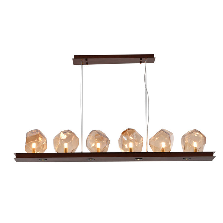 Bronze Metal Frame Chandelier with Amber Glass Shades by Bethel