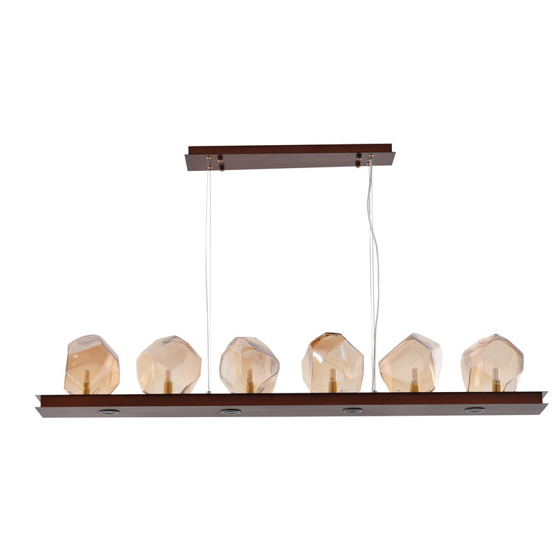 Bronze Metal Frame Chandelier with Amber Glass Shades by Bethel - view 2