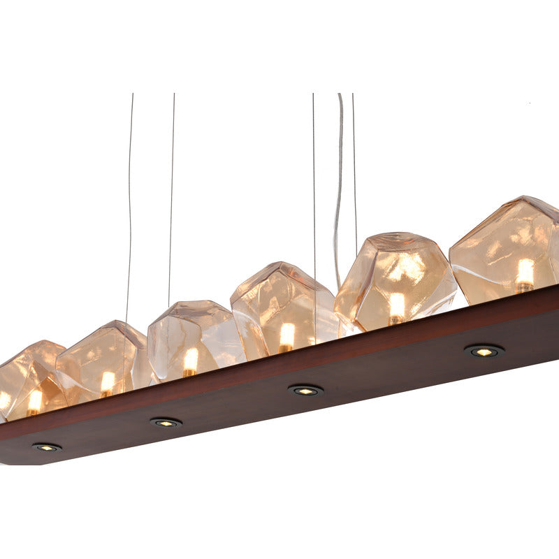 Bronze Metal Frame Chandelier with Amber Glass Shades by Bethel - view 3