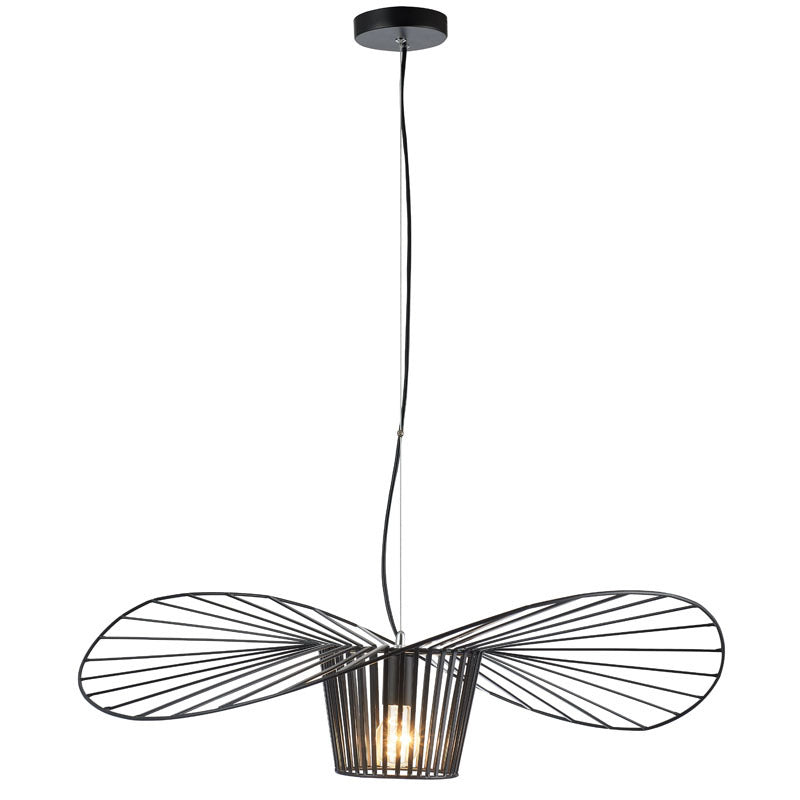 Single Pendant Black Iron Wire "hat" Shaped Light Fixture