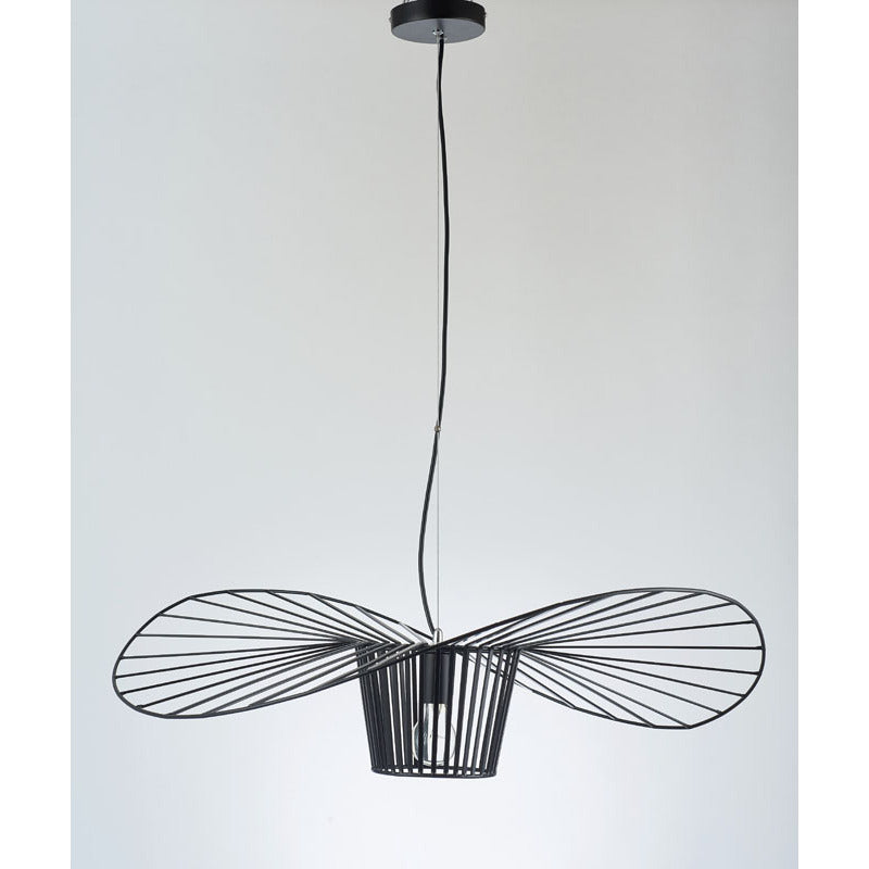 Single Pendant Black Iron Wire "hat" Shaped Light Fixture