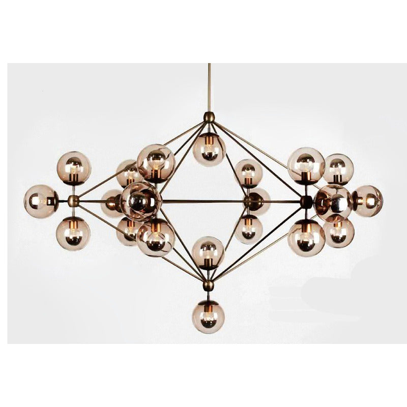 Geometric Frame Ceiling Fixture with Coffee Color Glass Shades in Black by Bethel