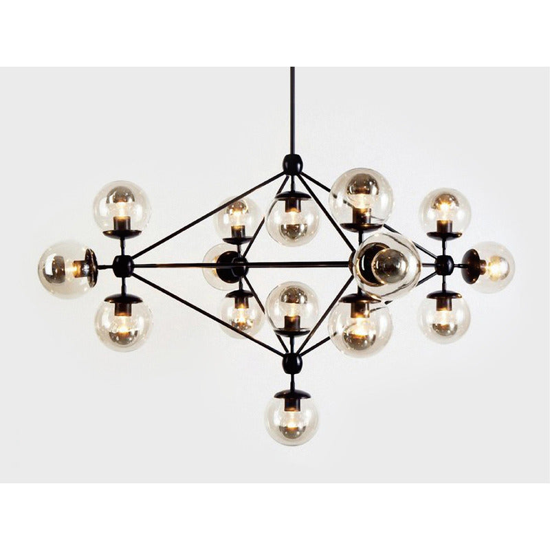 Geometric Frame Ceiling Fixture with Coffee Color Glass Shades in Black by Bethel
