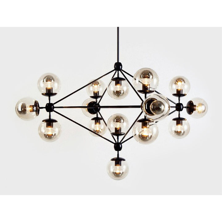 Geometric Frame Ceiling Fixture with Coffee Color Glass Shades in Black by Bethel