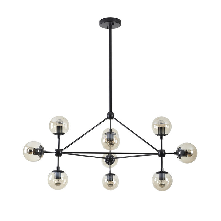 Geometric Frame Ceiling Fixture with Coffee Color Glass Shades in Black by Bethel