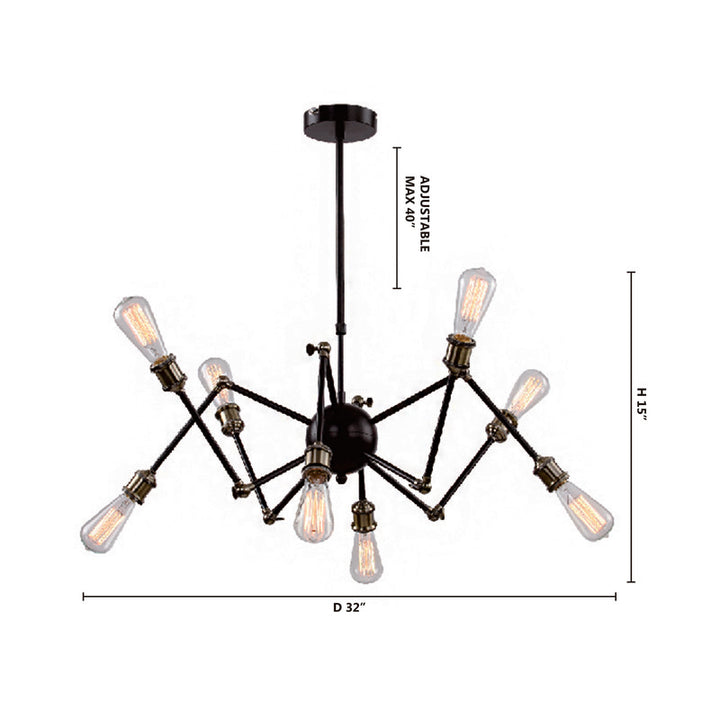 Black Spider Arm Frame Ceiling Fixture with Brass Accents and Edison by Bethel - view 2