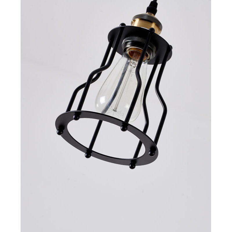 Black Cage Frame Single Pendant Light with Brass Hardware by Bethel - view 3