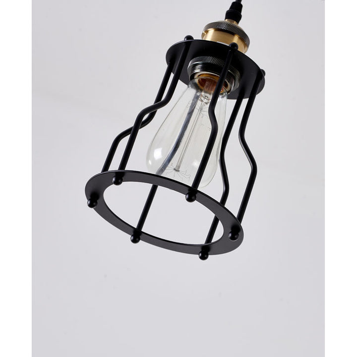 Black Cage Frame Single Pendant Light with Brass Hardware by Bethel - view 3