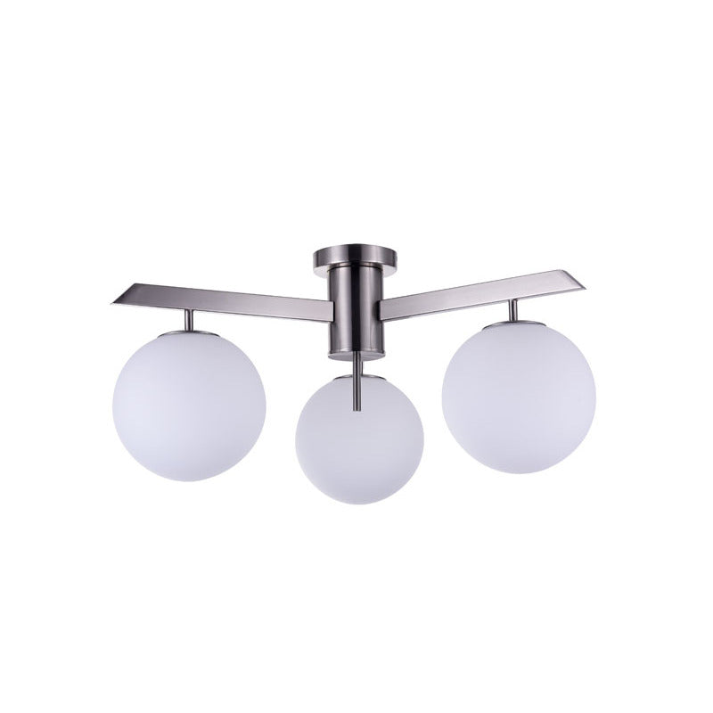 Milk White Glass Shade Semi Flush Mount with Shiny Nickel Frame by Bethel - view 2