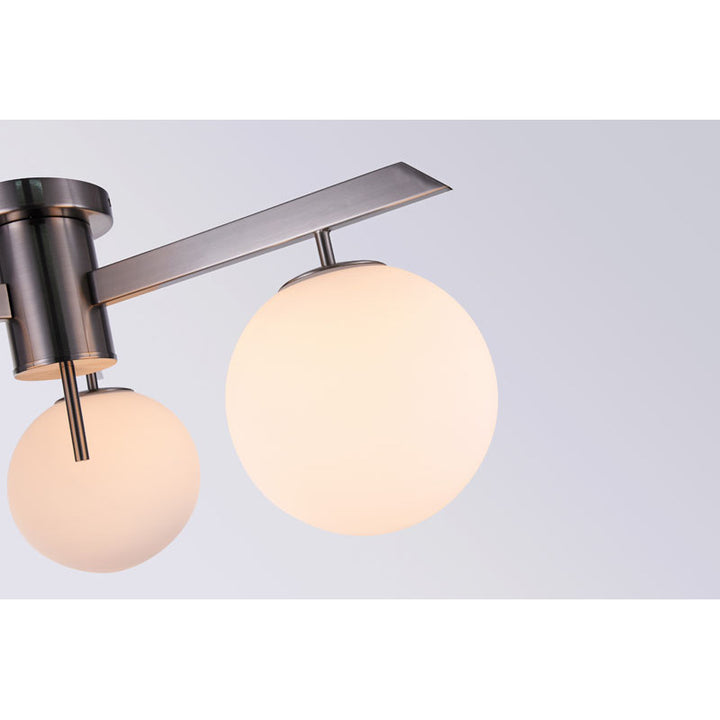 Milk White Glass Shade Semi Flush Mount with Shiny Nickel Frame by Bethel - view 3