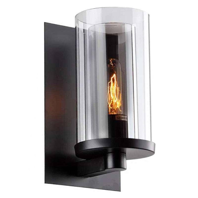 Black Metal Frame Wall Sconce with Clear & Smoke Glass Shade by Bethel