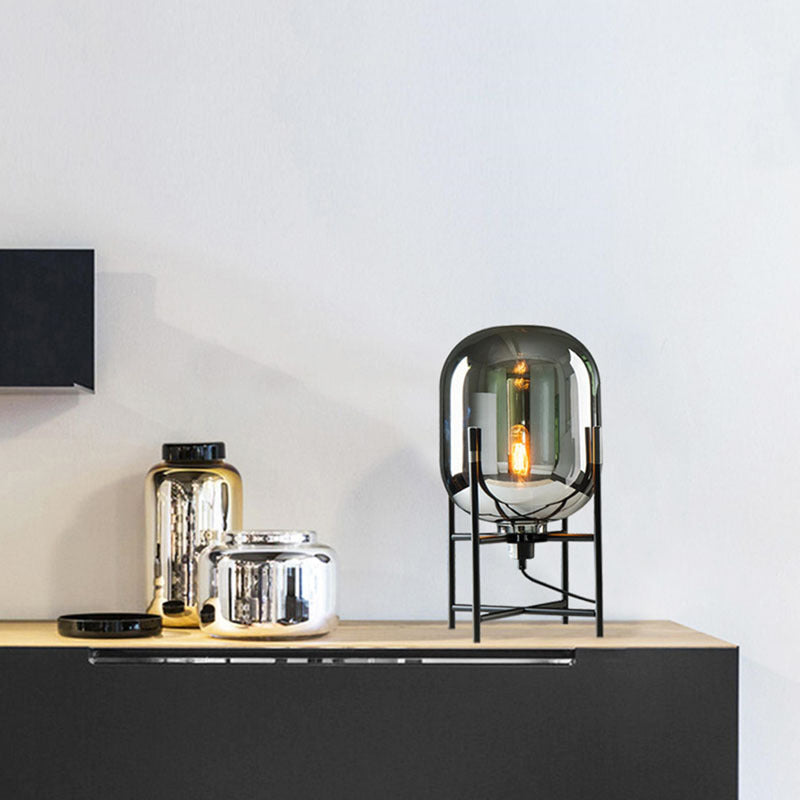 Matte Black Smoke Glass Glass Table Lamp