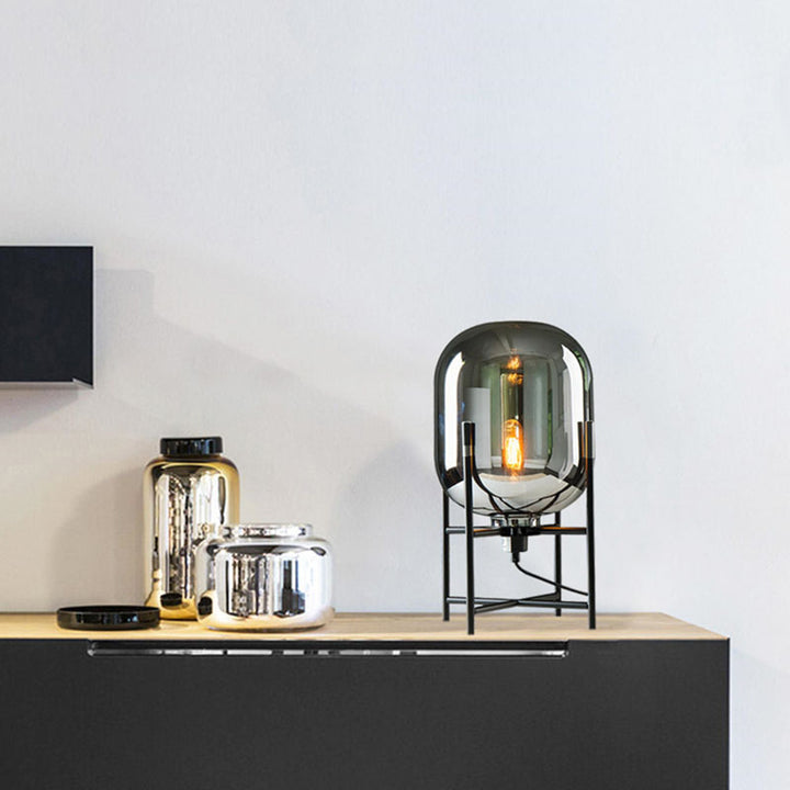 Matte Black Smoke Glass Glass Table Lamp