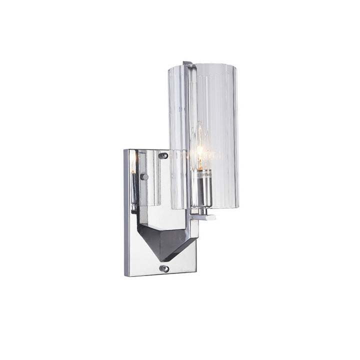 Chrome Frame Single Light Wall Sconce with Clear Glass Cylinder Shade by Bethel