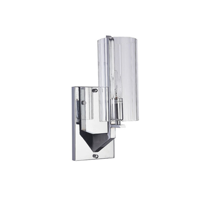 Chrome Frame Single Light Wall Sconce with Clear Glass Cylinder Shade by Bethel - view 2
