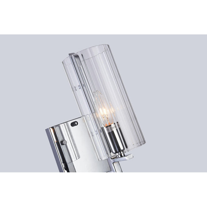 Chrome Frame Single Light Wall Sconce with Clear Glass Cylinder Shade by Bethel - view 3