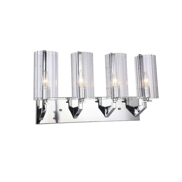 Chrome Frame Four Light Wall Sconce with Clear Glass Cylinder Shades by Bethel