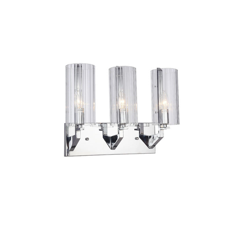 Chrome Frame Three Light Wall Sconce with Clear Glass Cylinder Shades by Bethel