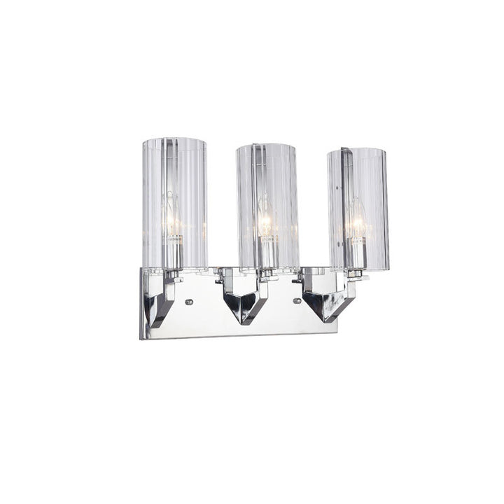 Chrome Frame Three Light Wall Sconce with Clear Glass Cylinder Shades by Bethel