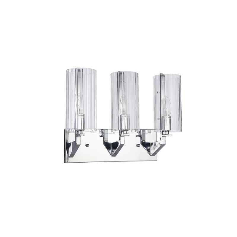 Chrome Frame Three Light Wall Sconce with Clear Glass Cylinder Shades by Bethel - view 2