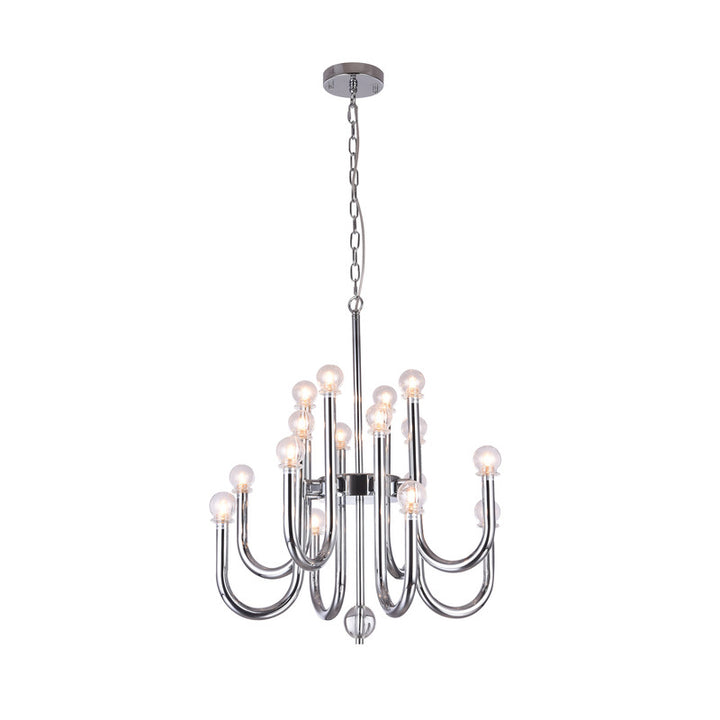 Two Tier Chrome Arched Arm Chandelier with Clear Glass Globe Shades by Bethel