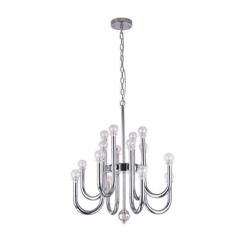 Two Tier Chrome Arched Arm Chandelier with Clear Glass Globe Shades by Bethel - view 2