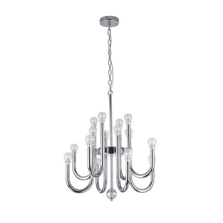 Two Tier Chrome Arched Arm Chandelier with Clear Glass Globe Shades by Bethel - view 2