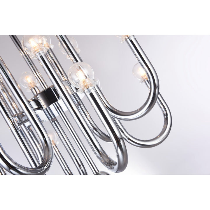 Two Tier Chrome Arched Arm Chandelier with Clear Glass Globe Shades by Bethel - view 3