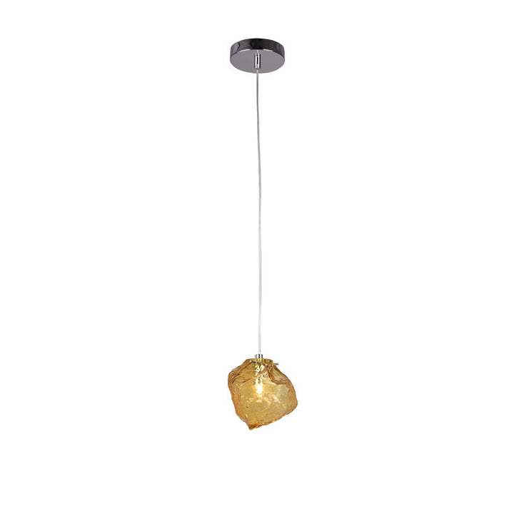 Distorted Glass Single Pendant Light with Hardware in Amber Glass by Bethel